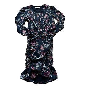 ALC Haven 100%‎ silk Dress Rusched Silk Floral Chiffon Print Black Lined